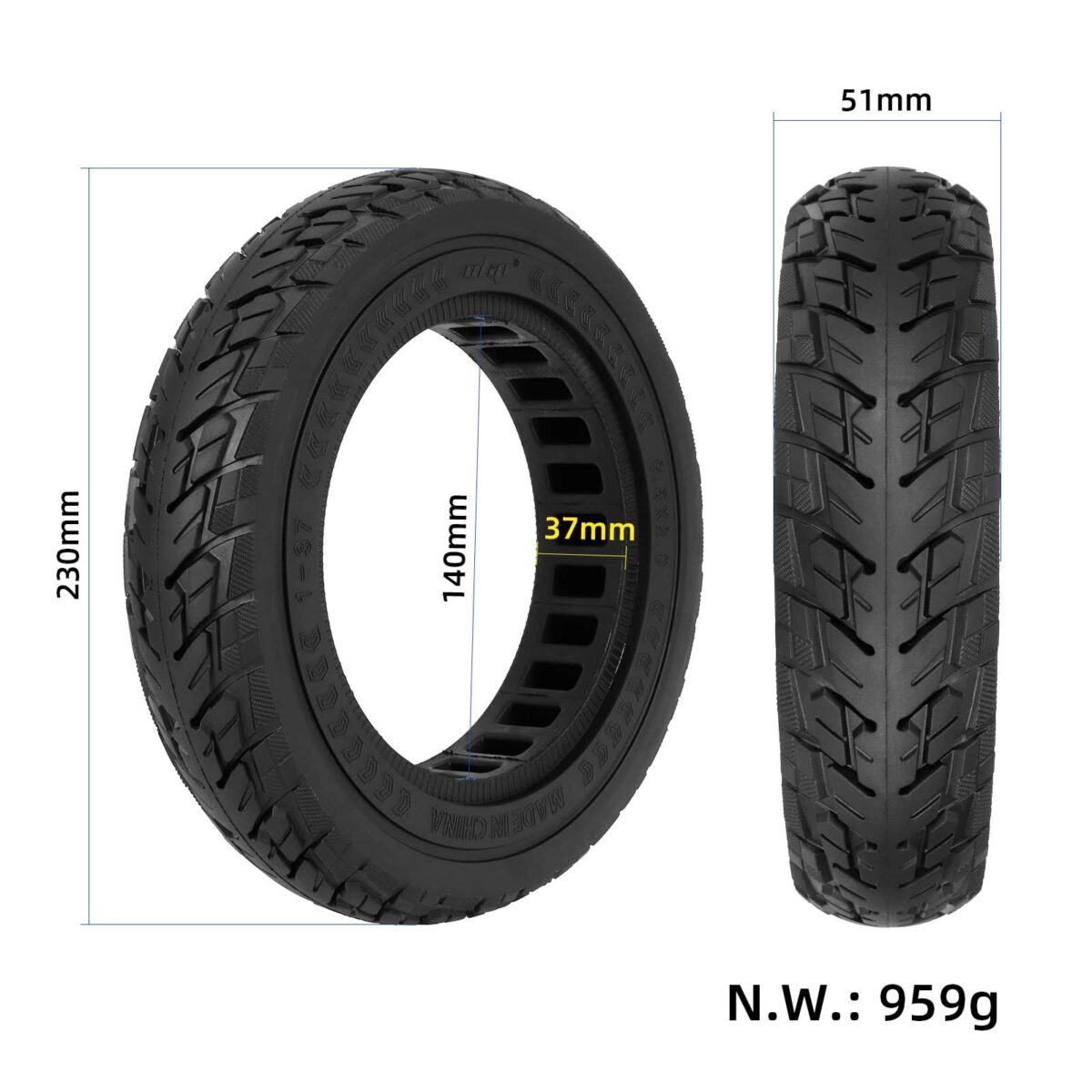 Neumático sólido Ulip 9.5*2.0 negro para scooters Xiaomi y de 8.5 pulgadas - Imagen 2
