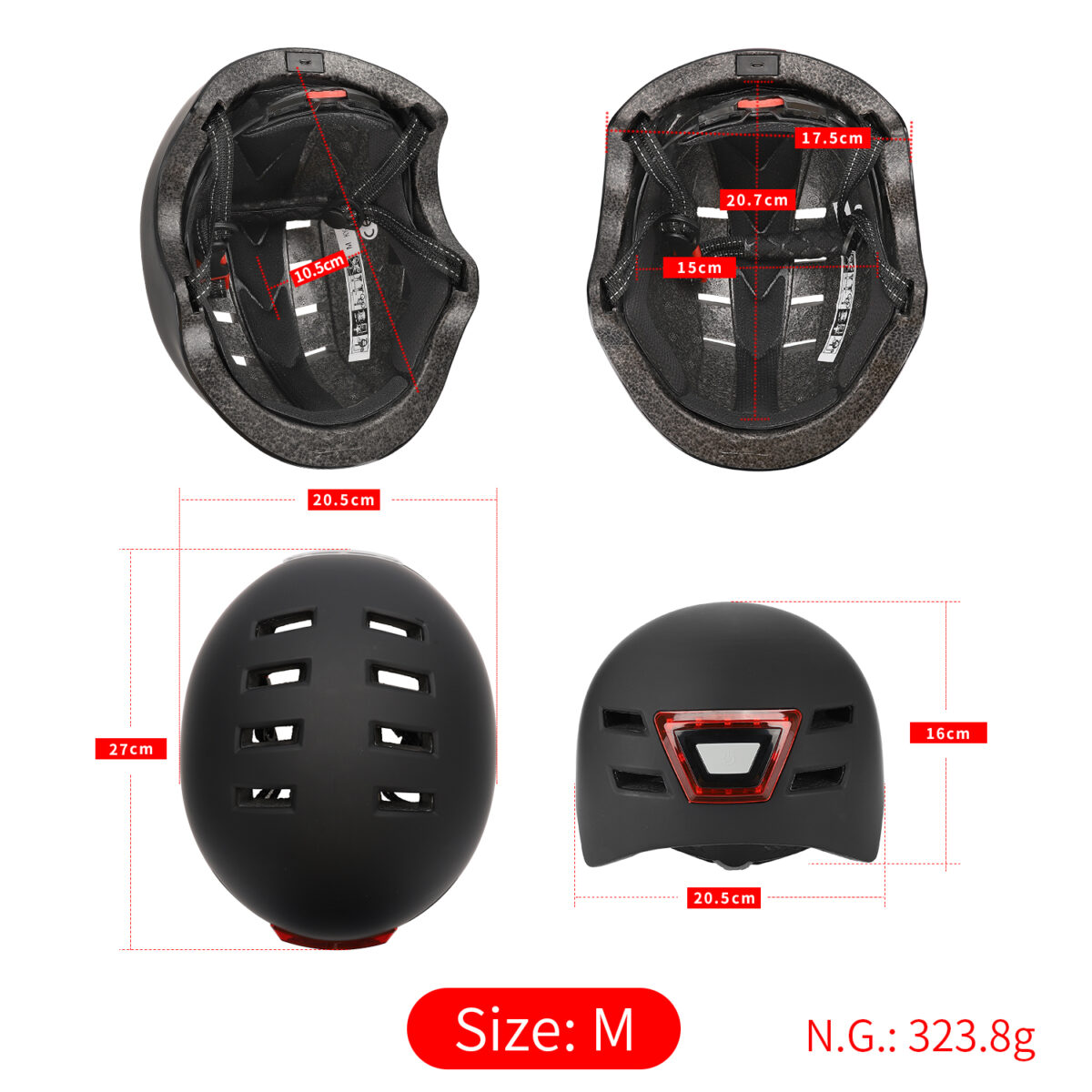 Casco negro talla M con luz - Imagen 2