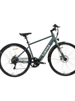 Bicicleta eléctrica de carretera Atria verde 700c con marco de acero y frenos de disco