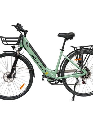 Bicicleta eléctrica urbana Arturo verde 700C con marco de aluminio y frenos de disco