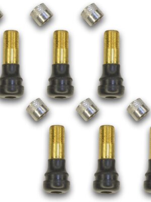 RiuScooter Válvula Larga, Cuerpo Negro Dorado, Juego de 6 Unidades con Tapas de Válvula