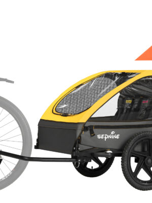 Remolque de bicicleta plegable Sepnine para niños de 1 a 2 años y 12 meses, fijación rápida a la bicicleta, plegable con arnés de 5 puntos y bolsas de almacenamiento.