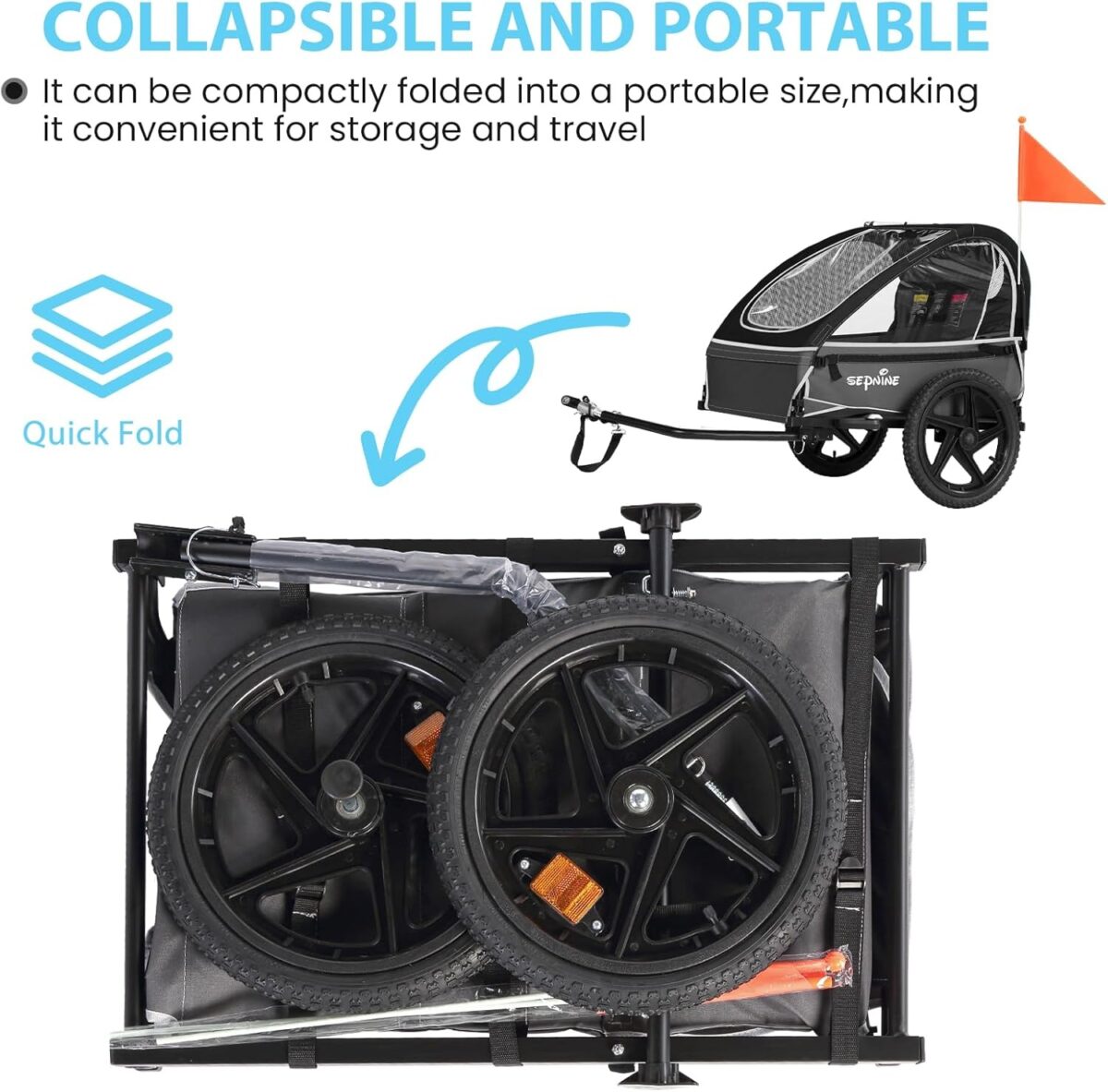 Remolque de bicicleta plegable Sepnine para niños - Imagen 2