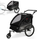 Colgador para niños y carrito para niños 2 en 1 con Federung, colgador para niños de 1 a 2 niños, función de jogging, barra de apoyo, cesta de almacenamiento