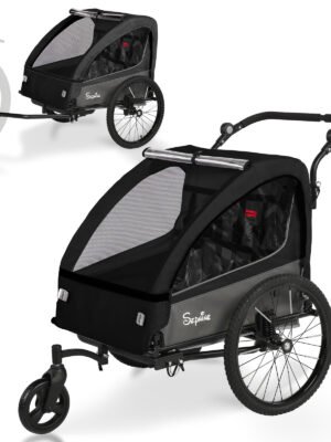 Colgador para niños y carrito para niños 2 en 1 con Federung, colgador para niños de 1 a 2 niños, función de jogging, barra de apoyo, cesta de almacenamiento