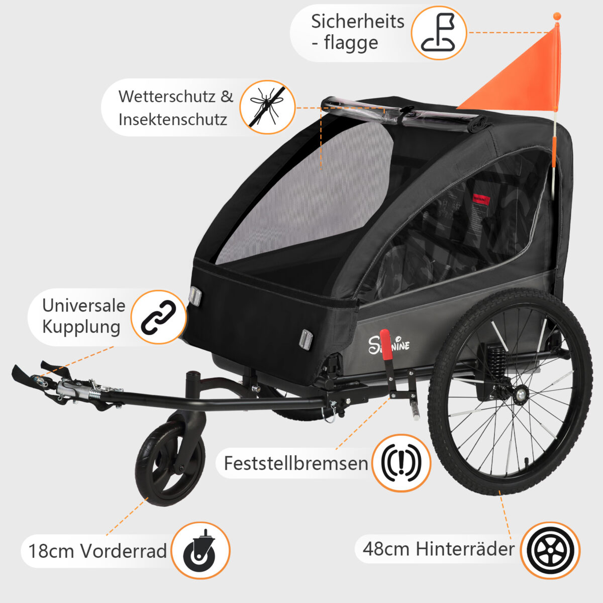 Colgador para niños y carrito para niños 2 en 1 con Federung, colgador para niños de 1 a 2 niños, función de jogging, barra de apoyo, cesta de almacenamiento - Imagen 3