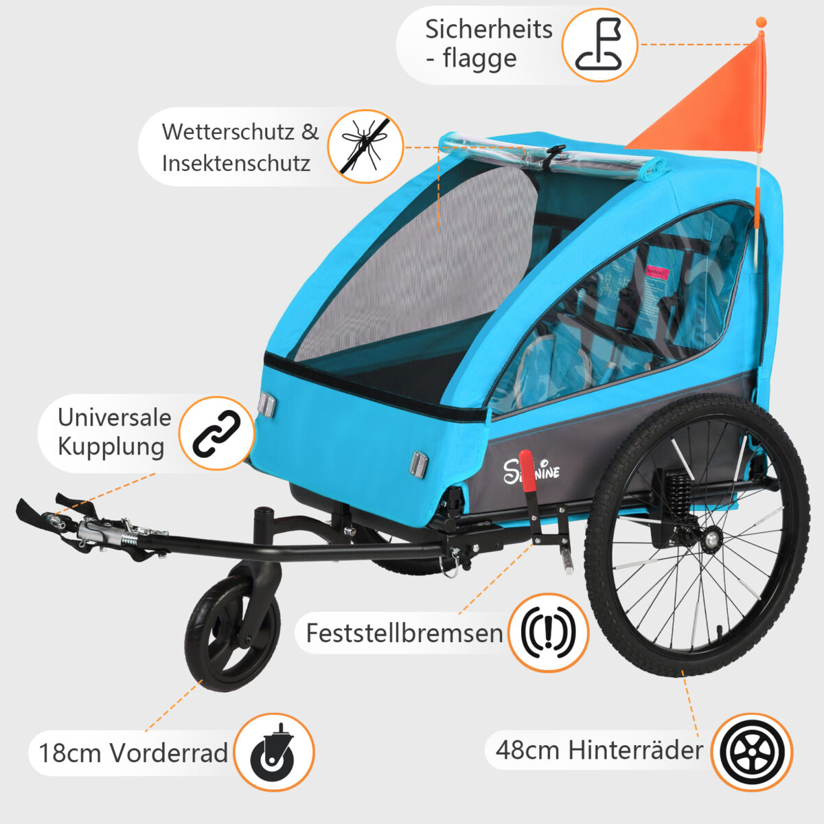Colgador para niños y carrito para niños 2 en 1 con Federung, colgador para niños de 1 a 2 niños, función de jogging, barra de apoyo, cesta de almacenamiento - Imagen 3