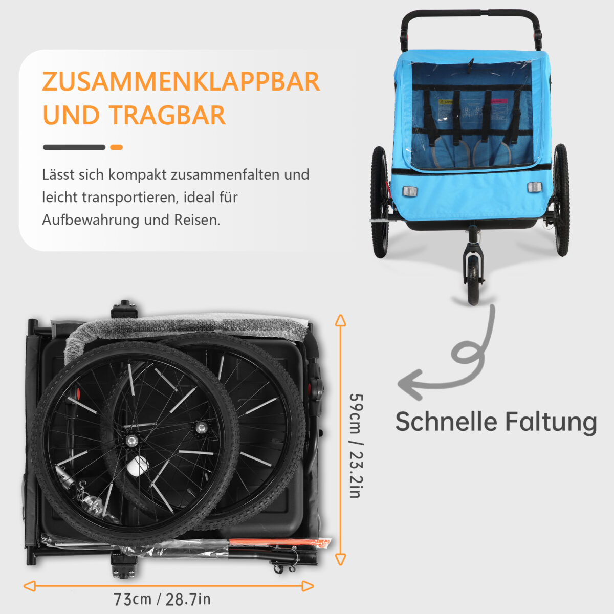 Colgador para niños y carrito para niños 2 en 1 con Federung, colgador para niños de 1 a 2 niños, función de jogging, barra de apoyo, cesta de almacenamiento - Imagen 4
