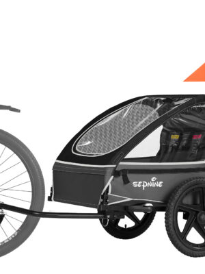 Remolque de bicicleta plegable Sepnine para niños de 1 a 2 años y 12 meses, fijación rápida a la bicicleta, plegable con arnés de 5 puntos y bolsas de almacenamiento.