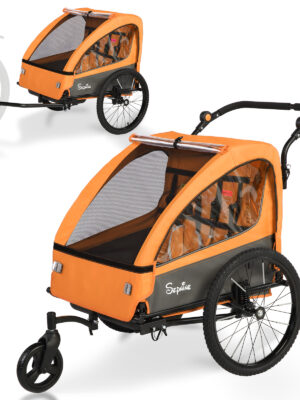 Colgador para niños y carrito para niños 2 en 1 con Federung, colgador para niños de 1 a 2 niños, función de jogging, barra de apoyo, cesta de almacenamiento