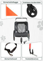 XL Hundeanhänger Fahrrad & Jogger 2 en 1 con correas para manos y reflectores, estable 600D Oxford-Gewebe, transportador de perros hasta 40 kg - Imagen 3