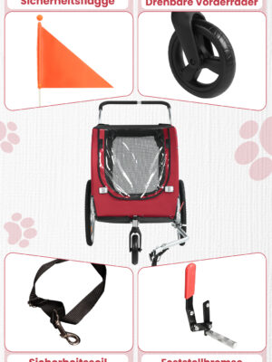 XL Hundeanhänger Fahrrad & Jogger 2 en 1 con correas para manos y reflectores, estable 600D Oxford-Gewebe, transportador de perros hasta 40 kg