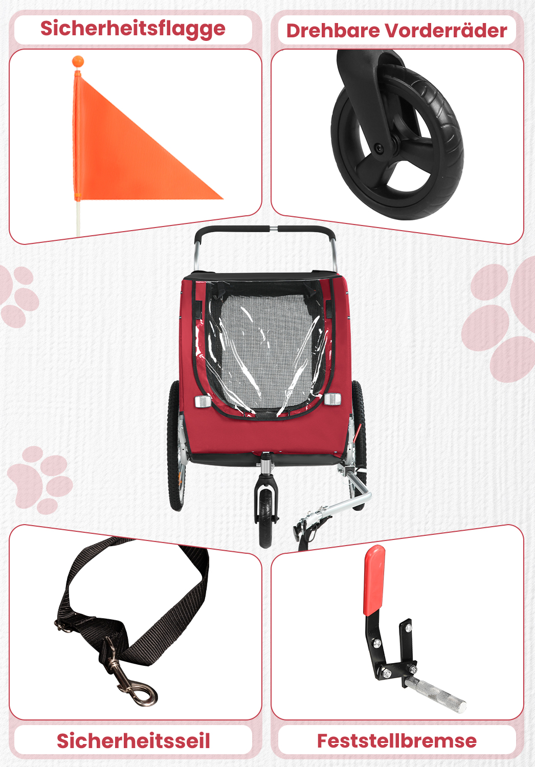 2-6.jpg XL Hundeanhänger Fahrrad & Jogger 2 en 1 con correas para manos y reflectores, estable 600D Oxford-Gewebe, transportador de perros hasta 40 kg - Imagen 1