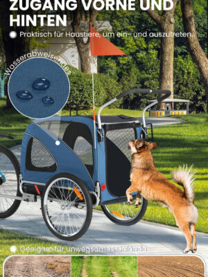 XL Hundeanhänger Fahrrad & Jogger 2 en 1 con correas para manos y reflectores, estable 600D Oxford-Gewebe, transportador de perros hasta 40 kg