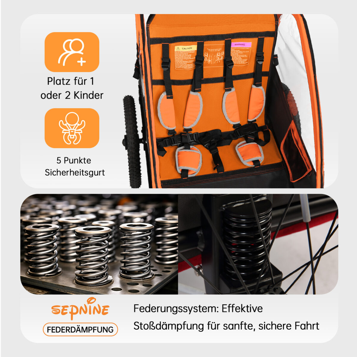 Colgador para niños y carrito para niños 2 en 1 con Federung, colgador para niños de 1 a 2 niños, función de jogging, barra de apoyo, cesta de almacenamiento - Imagen 5