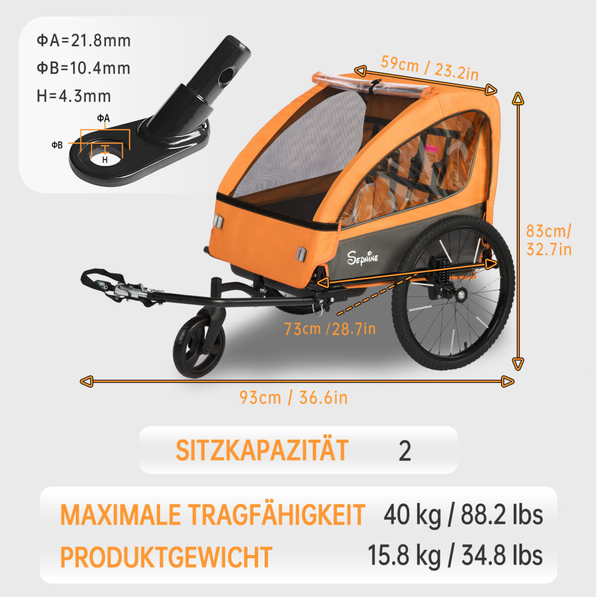 Colgador para niños y carrito para niños 2 en 1 con Federung, colgador para niños de 1 a 2 niños, función de jogging, barra de apoyo, cesta de almacenamiento - Imagen 6