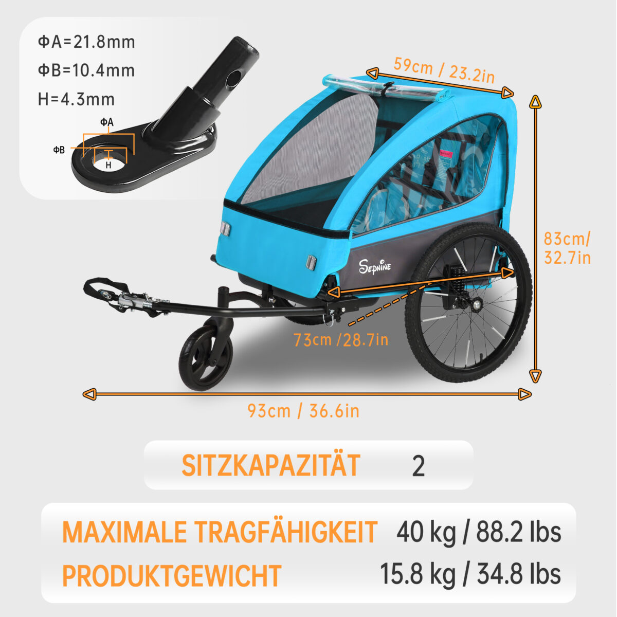 Colgador para niños y carrito para niños 2 en 1 con Federung, colgador para niños de 1 a 2 niños, función de jogging, barra de apoyo, cesta de almacenamiento - Imagen 6