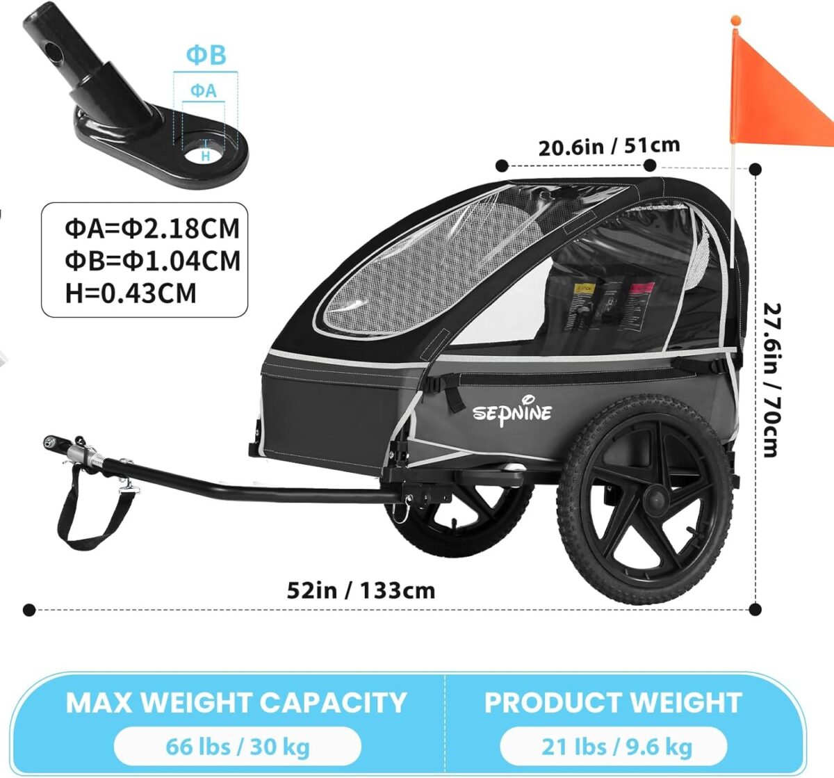 Remolque de bicicleta plegable Sepnine para niños - Imagen 4