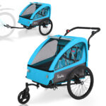 Colgador para niños y carrito para niños 2 en 1 con Federung, colgador para niños de 1 a 2 niños, función de jogging, barra de apoyo, cesta de almacenamiento