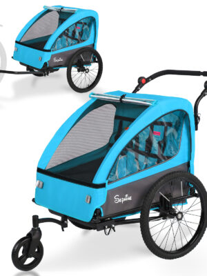 Colgador para niños y carrito para niños 2 en 1 con Federung, colgador para niños de 1 a 2 niños, función de jogging, barra de apoyo, cesta de almacenamiento