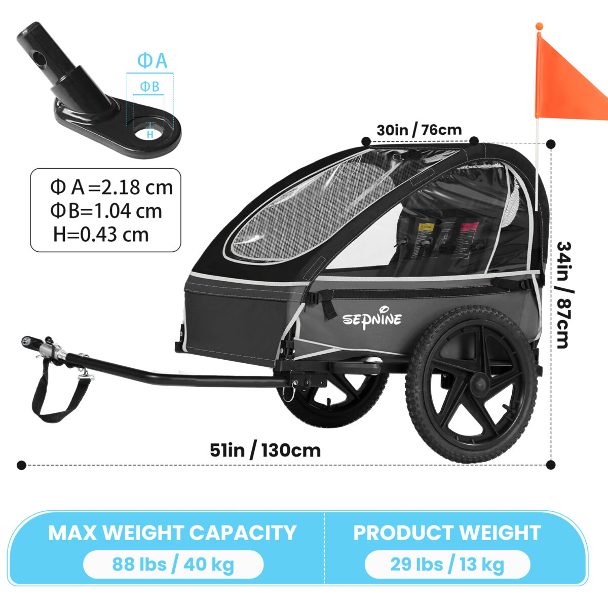 Remolque de bicicleta plegable Sepnine para niños - Imagen 2