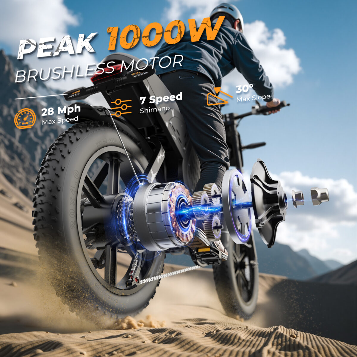 Bicicleta eléctrica Fat Bike de 20 pulgadas para adultos con batería de 48 V 31,5 Ah, autonomía de 87 millas, suspensión y luces de giro. - Imagen 2