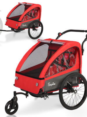 Colgador para niños y carrito para niños 2 en 1 con Federung, colgador para niños de 1 a 2 niños, función de jogging, barra de apoyo, cesta de almacenamiento