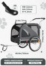 XL Hundeanhänger Fahrrad & Jogger 2 en 1 con correas para manos y reflectores, estable 600D Oxford-Gewebe, transportador de perros hasta 40 kg - Imagen 5