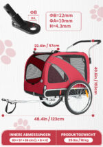 XL Hundeanhänger Fahrrad & Jogger 2 en 1 con correas para manos y reflectores, estable 600D Oxford-Gewebe, transportador de perros hasta 40 kg - Imagen 3