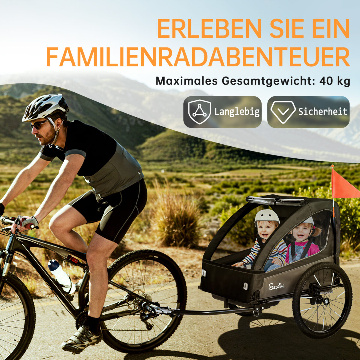Colgador para niños y carrito para niños 2 en 1 con Federung, colgador para niños de 1 a 2 niños, función de jogging, barra de apoyo, cesta de almacenamiento - Imagen 2