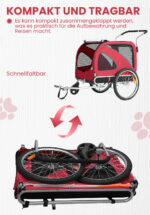 XL Hundeanhänger Fahrrad & Jogger 2 en 1 con correas para manos y reflectores, estable 600D Oxford-Gewebe, transportador de perros hasta 40 kg - Imagen 4
