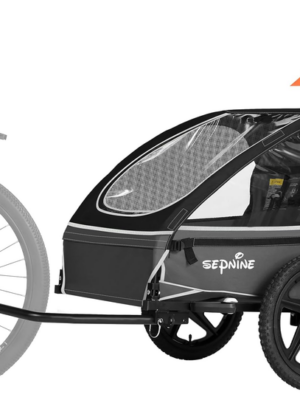 Remolque de bicicleta plegable Sepnine, adecuado para 1 o 2 niños a partir de 12 meses, con arnés de 5 puntos y bolsas de almacenamiento