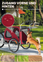 XL Hundeanhänger Fahrrad & Jogger 2 en 1 con correas para manos y reflectores, estable 600D Oxford-Gewebe, transportador de perros hasta 40 kg - Imagen 5