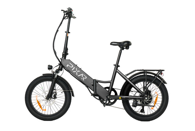 Bicicleta eléctrica plegable PIXAR WIND1 | Motor de 500 W, batería de 48 V y 10,4 Ah, neumáticos anchos de 20 x 3 pulgadas, cambio Shimano de 7 velocidades, frenos de disco dobles (hasta 45 km de autonomía)