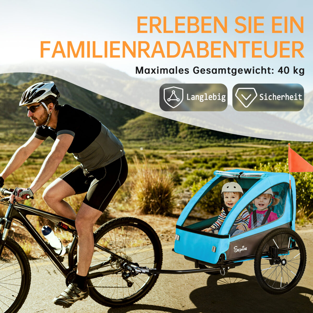 Colgador para niños y carrito para niños 2 en 1 con Federung, colgador para niños de 1 a 2 niños, función de jogging, barra de apoyo, cesta de almacenamiento - Imagen 2