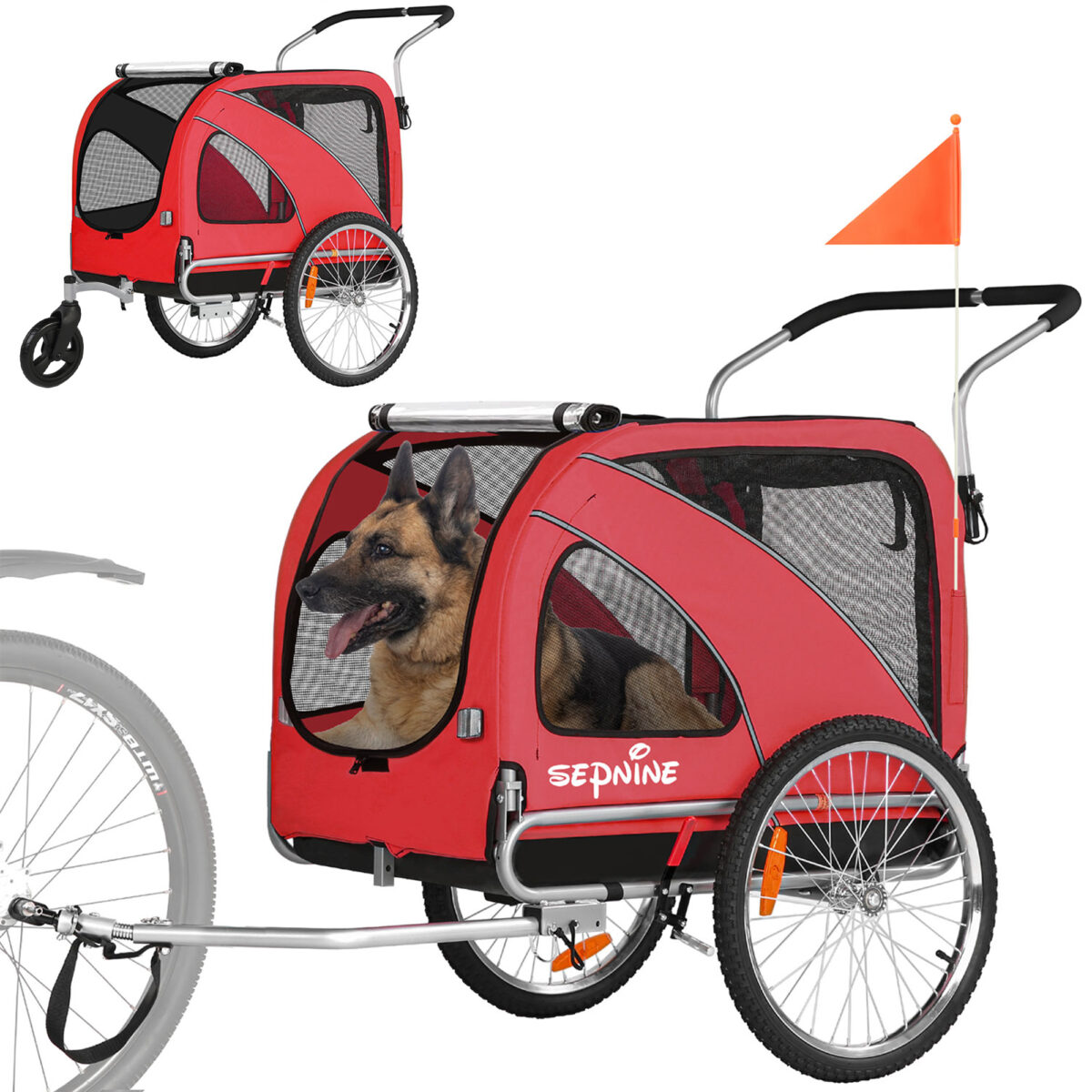 XL Hundeanhänger Fahrrad & Jogger 2 en 1 con correas para manos y reflectores, estable 600D Oxford-Gewebe, transportador de perros hasta 40 kg - Imagen 7