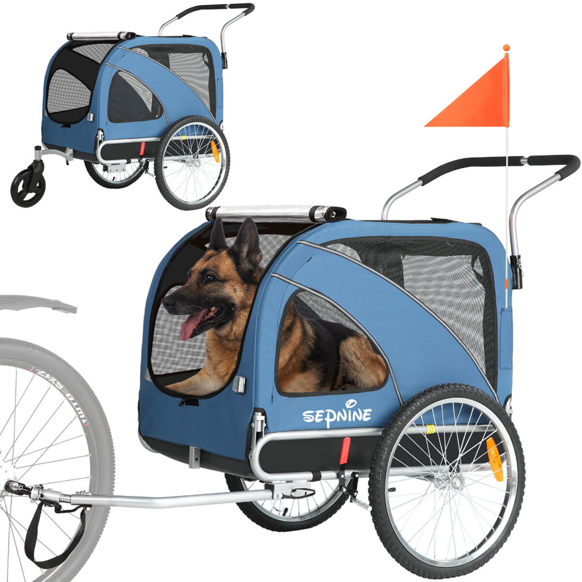 XL Hundeanhänger Fahrrad & Jogger 2 en 1 con correas para manos y reflectores, estable 600D Oxford-Gewebe, transportador de perros hasta 40 kg - Imagen 7
