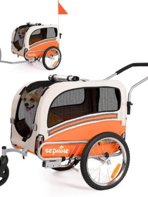 Remolque de bicicleta SEPNINE Perros para mascotas, Remolque de bicicleta Perros para ciclismo y jogging - Amarillo