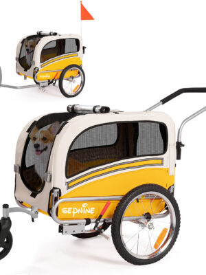 Remolque de bicicleta SEPNINE Perros para mascotas, Remolque de bicicleta Perros para ciclismo y jogging - Amarillo